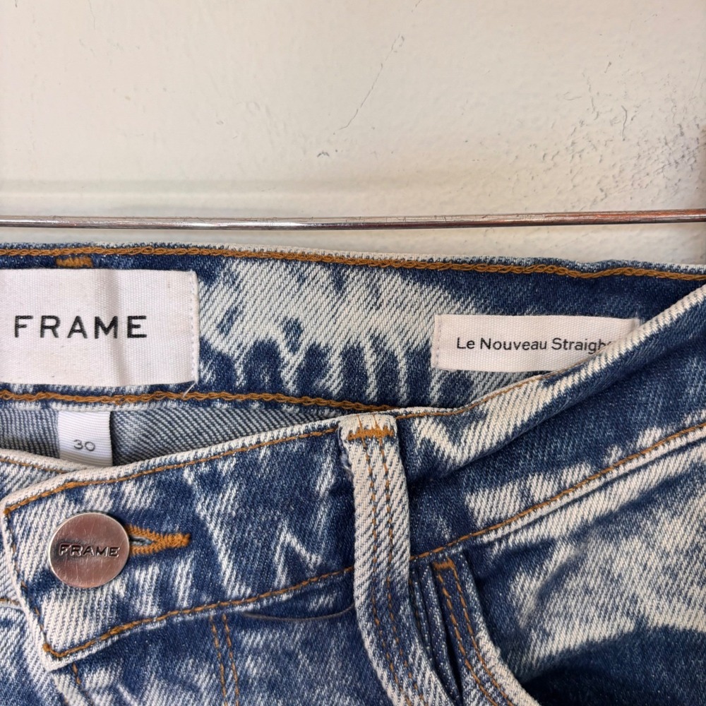 Frame‎ Le Nouveau Straight Leg Acid Wash Denim Jeans Raw Hem 1980s Size 30 - Picture 7 of 7